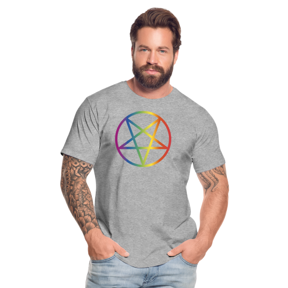 Regenbogen Pentagramm "Männer" T-Shirt - Grau meliert