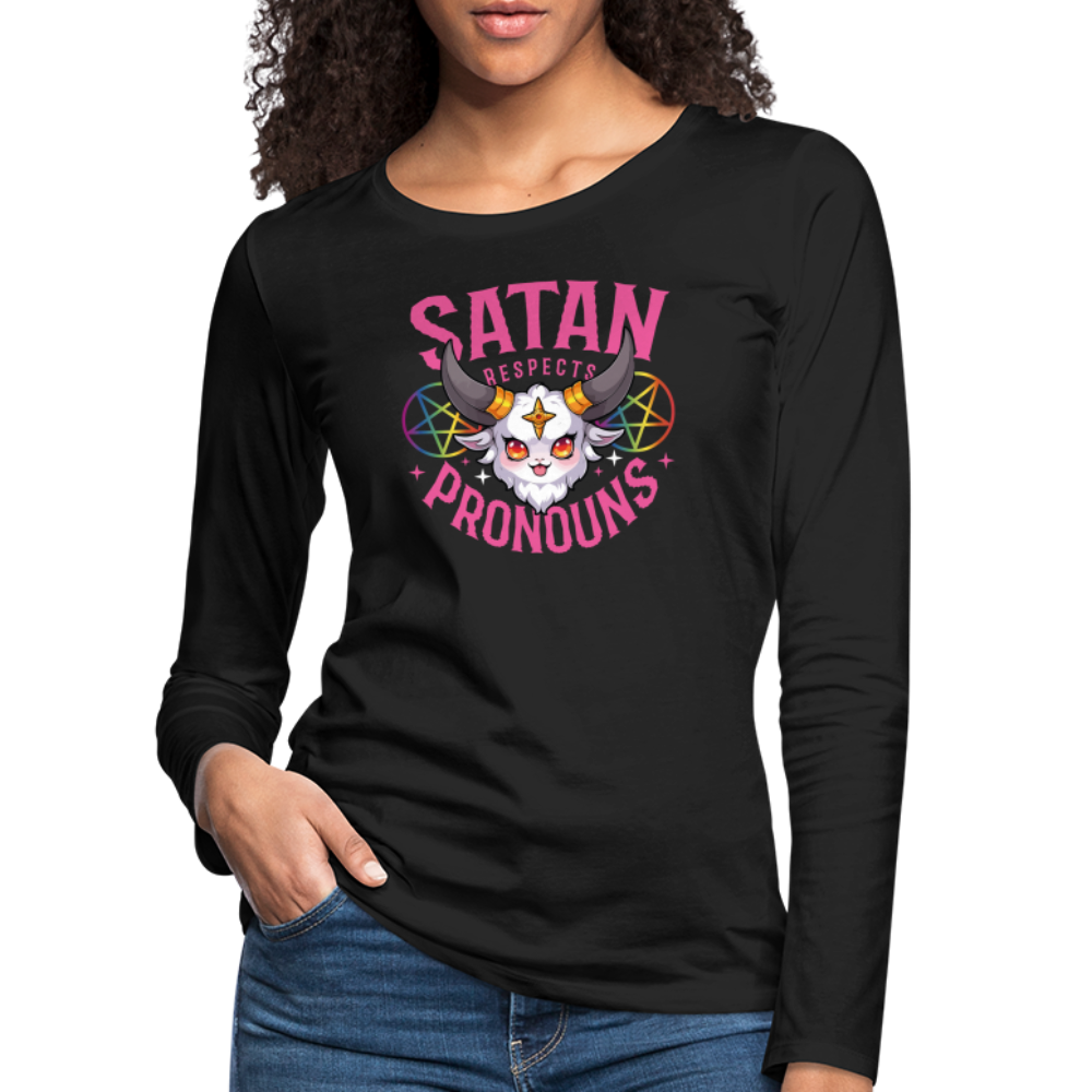 Satan Respects Pronouns "Frauen" Langarmshirt - Schwarz