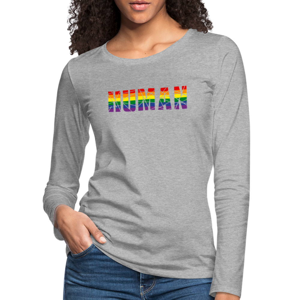 HUMAN in Regenbogen-Farben "Frauen" Langarmshirt - Grau meliert