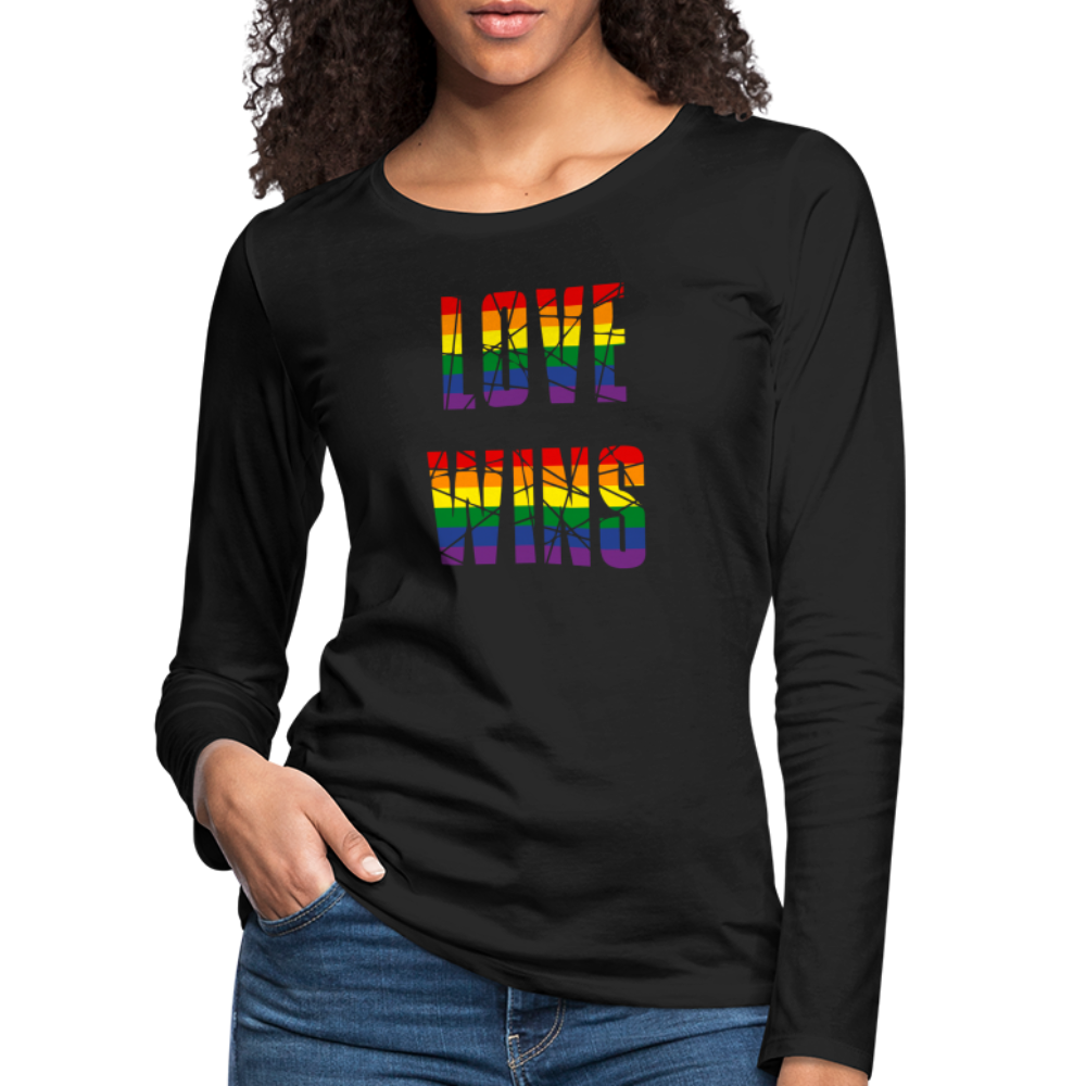 LOVE WINS in Regenbogen-Farben "Frauen" Langarmshirt - Schwarz