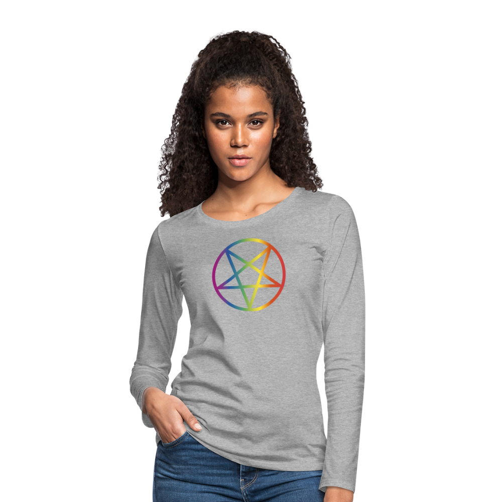 Regenbogen Pentagramm "Frauen" Langarmshirt - Grau meliert