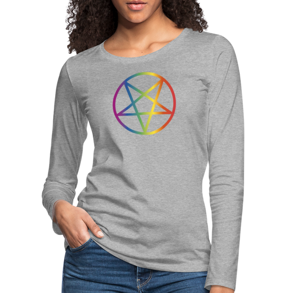 Regenbogen Pentagramm "Frauen" Langarmshirt - Grau meliert