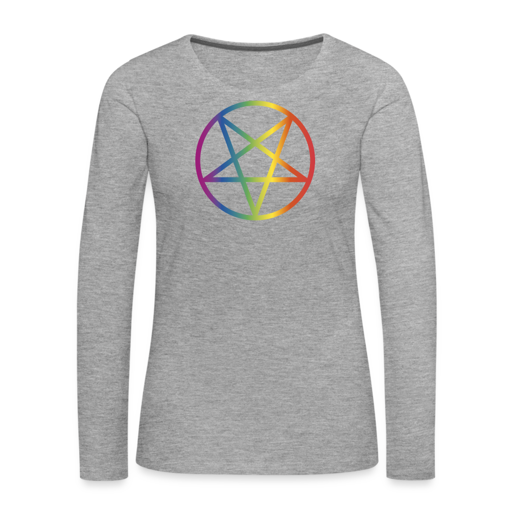 Regenbogen Pentagramm "Frauen" Langarmshirt - Grau meliert