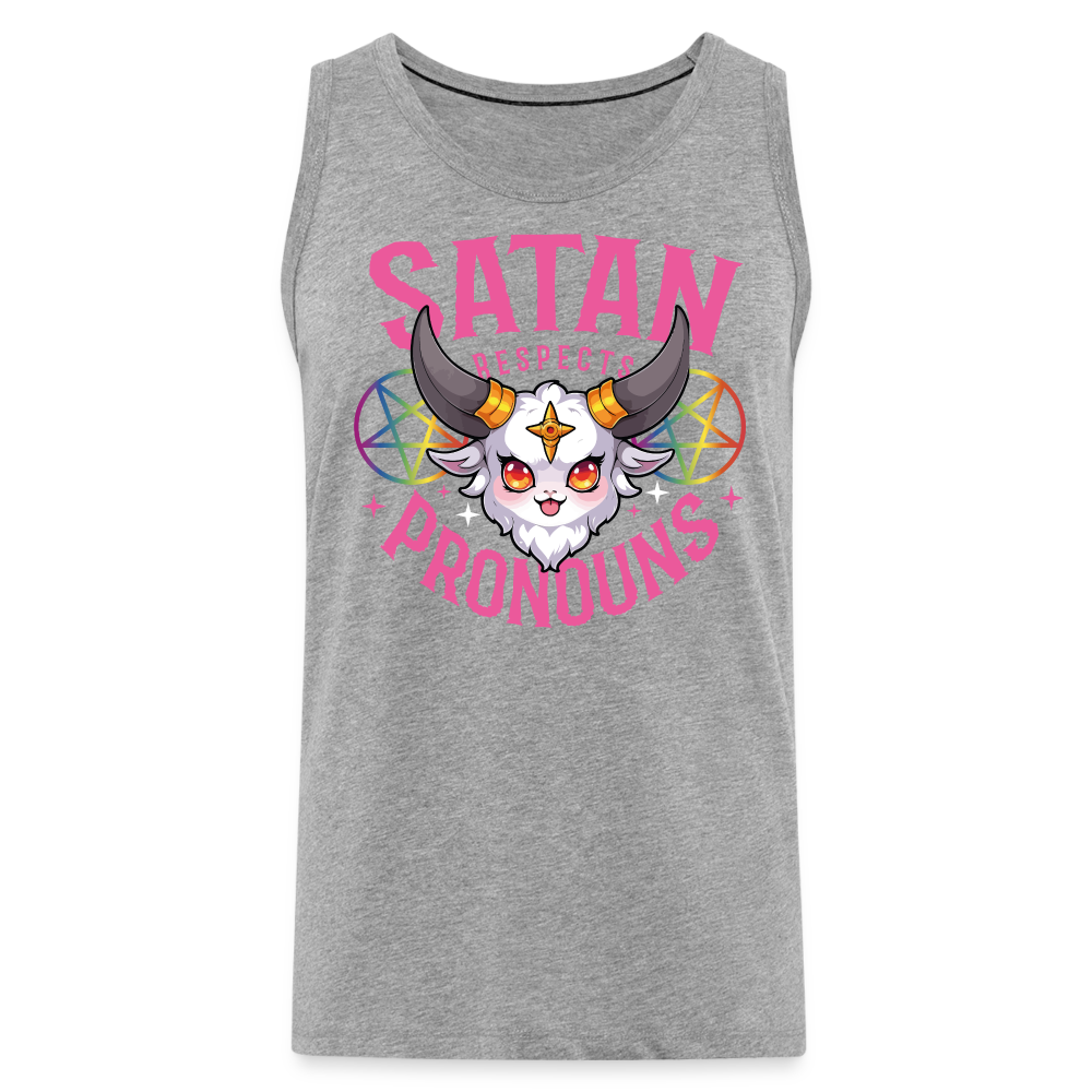 Satan Respects Pronouns "Männer" Tank Top - Grau meliert