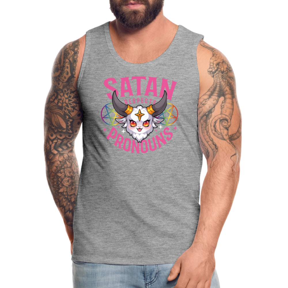 Satan Respects Pronouns "Männer" Tank Top - Grau meliert