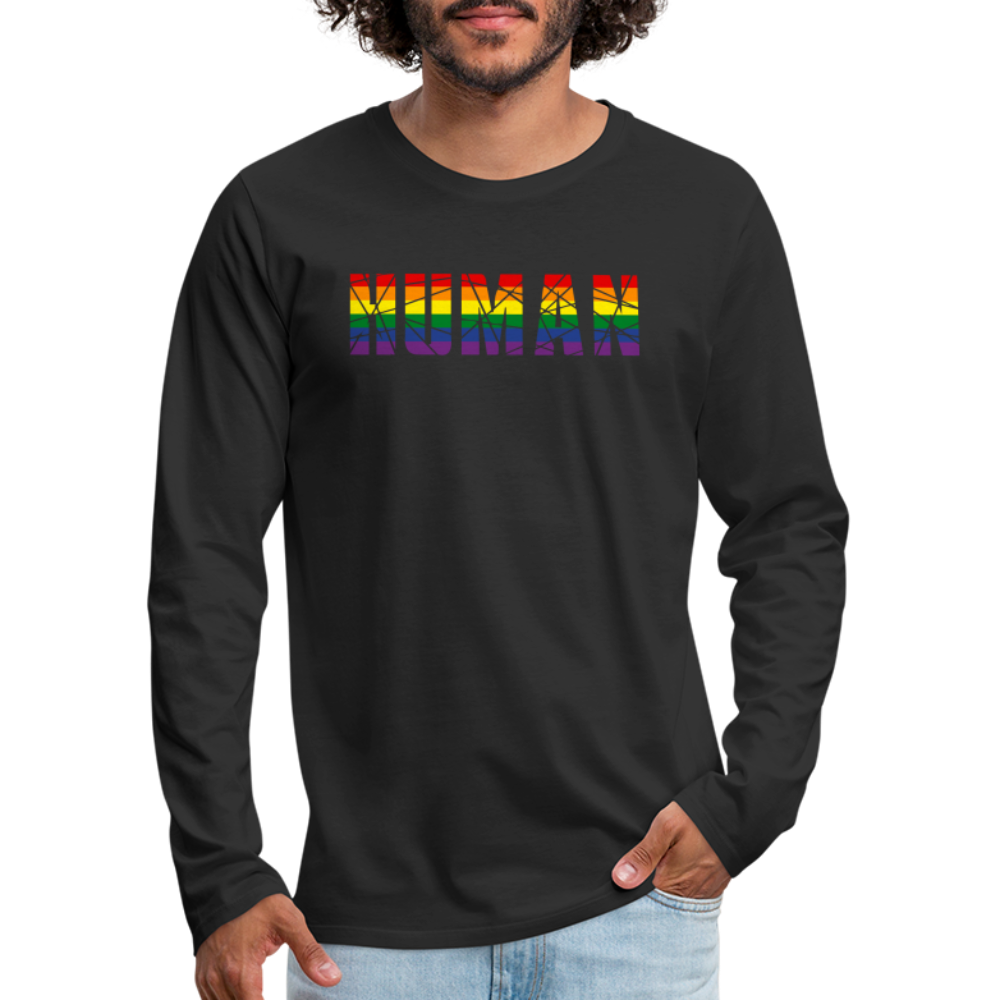 HUMAN in Regenbogen-Farben "Männer" Langarmshirt - Schwarz