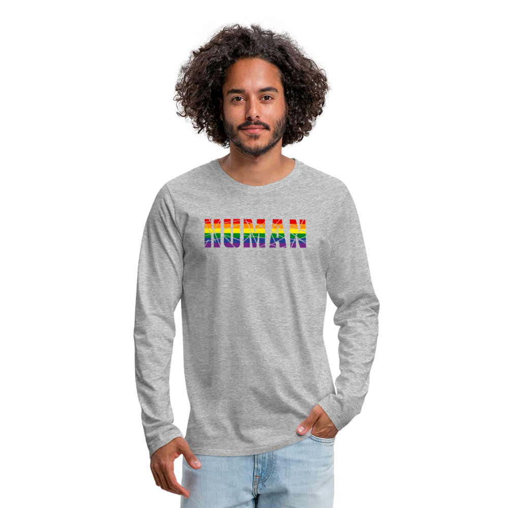 HUMAN in Regenbogen-Farben "Männer" Langarmshirt - Grau meliert