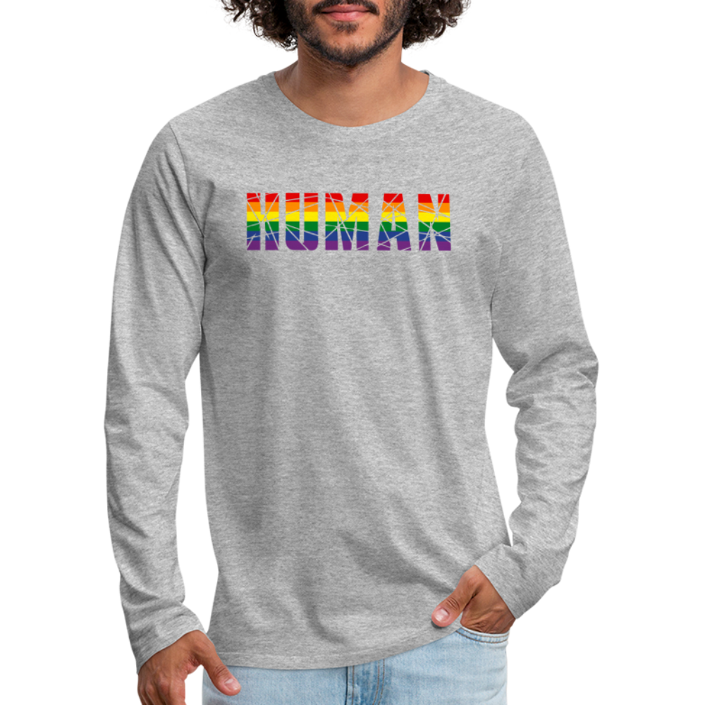 HUMAN in Regenbogen-Farben "Männer" Langarmshirt - Grau meliert