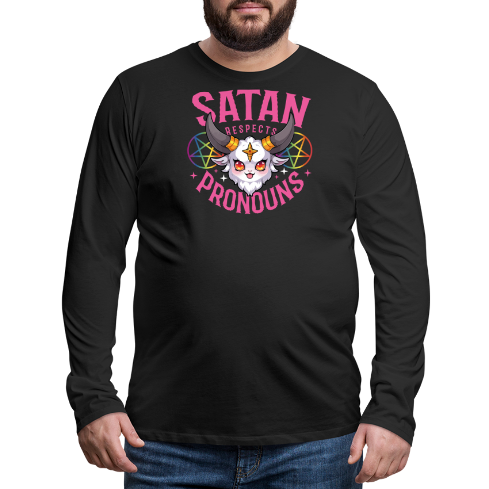 Satan Respects Pronouns "Männer" Langarmshirt - Schwarz