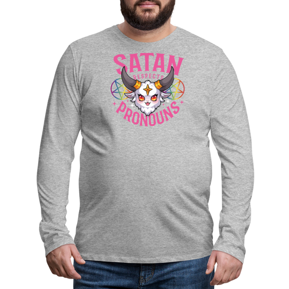 Satan Respects Pronouns "Männer" Langarmshirt - Grau meliert