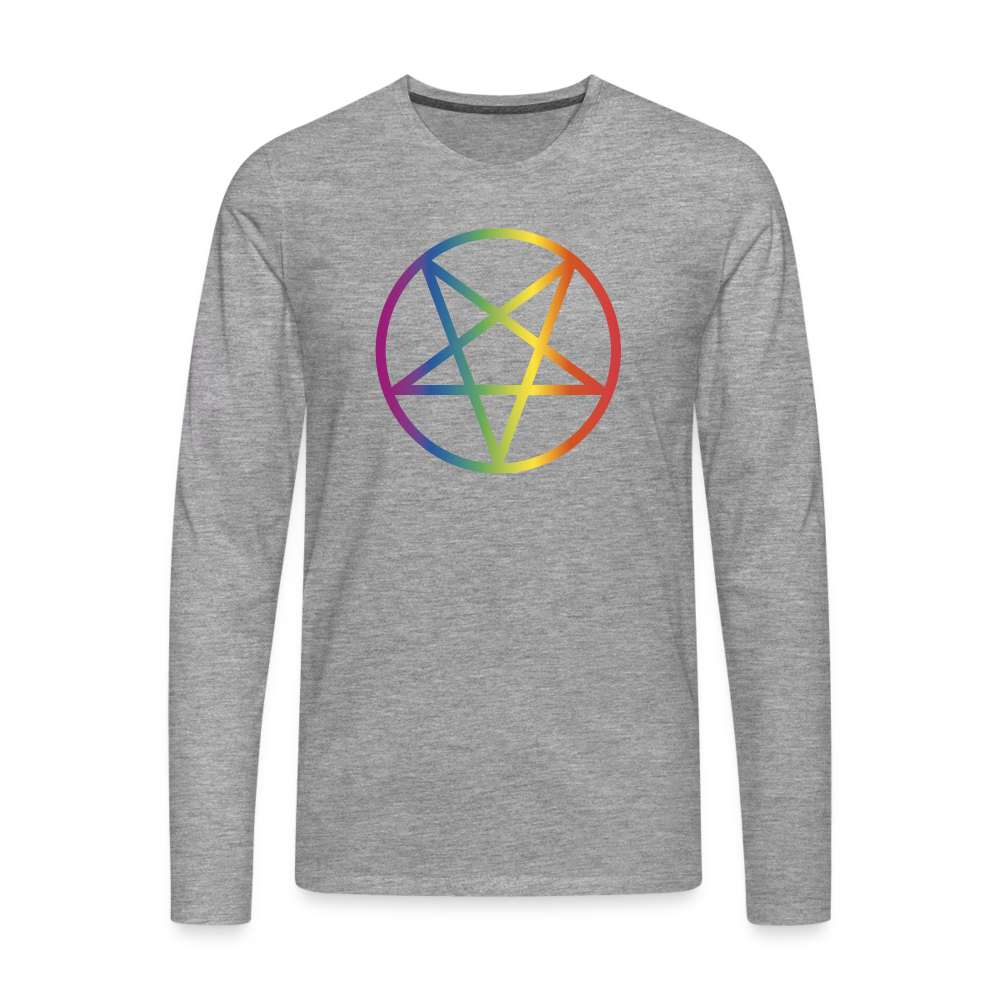 Regenbogen Pentagramm "Männer" Langarmshirt - Grau meliert