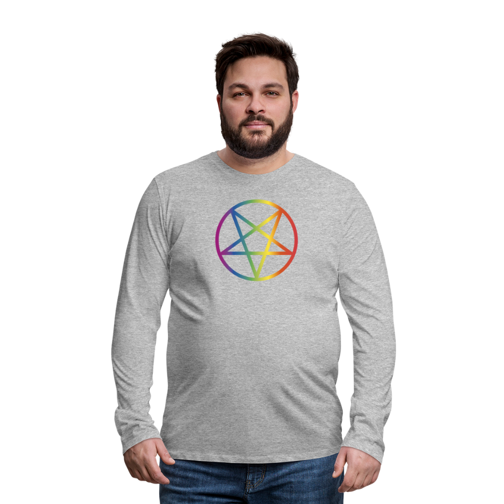 Regenbogen Pentagramm "Männer" Langarmshirt - Grau meliert