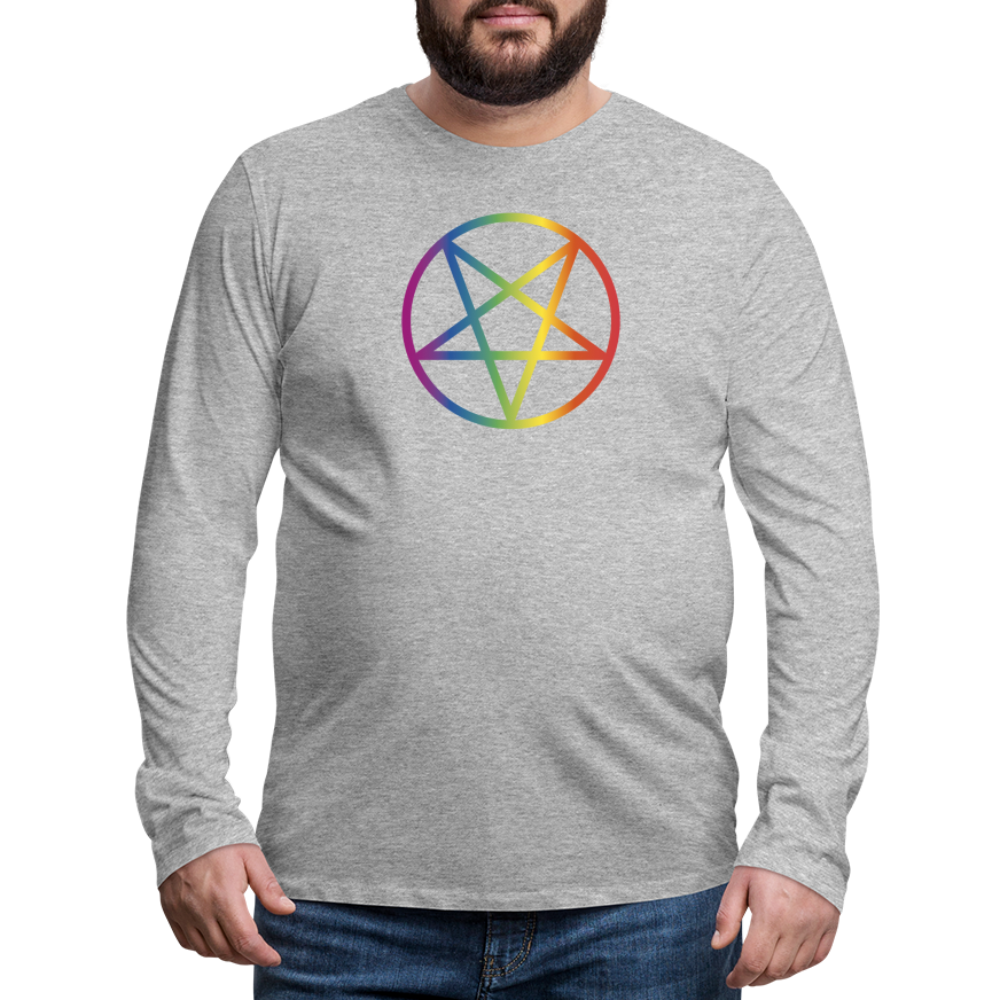 Regenbogen Pentagramm "Männer" Langarmshirt - Grau meliert