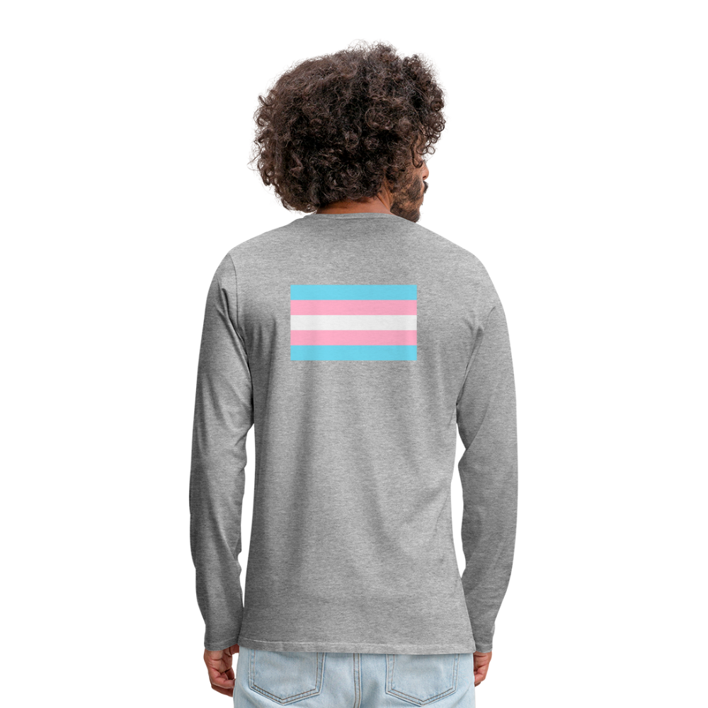 Trans Pride Flag Backprint "Männer" Langarmshirt - Grau meliert