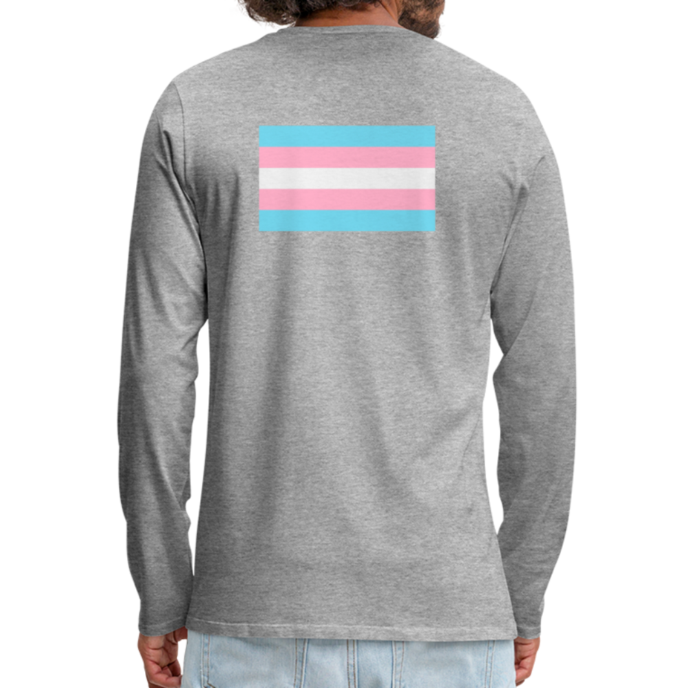 Trans Pride Flag Backprint "Männer" Langarmshirt - Grau meliert