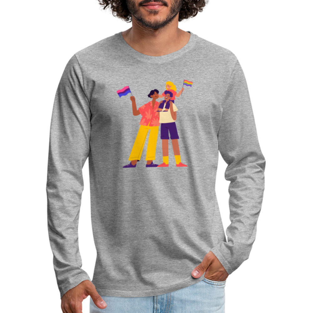 Gay Parents with Child "Männer" Langarmshirt - Grau meliert