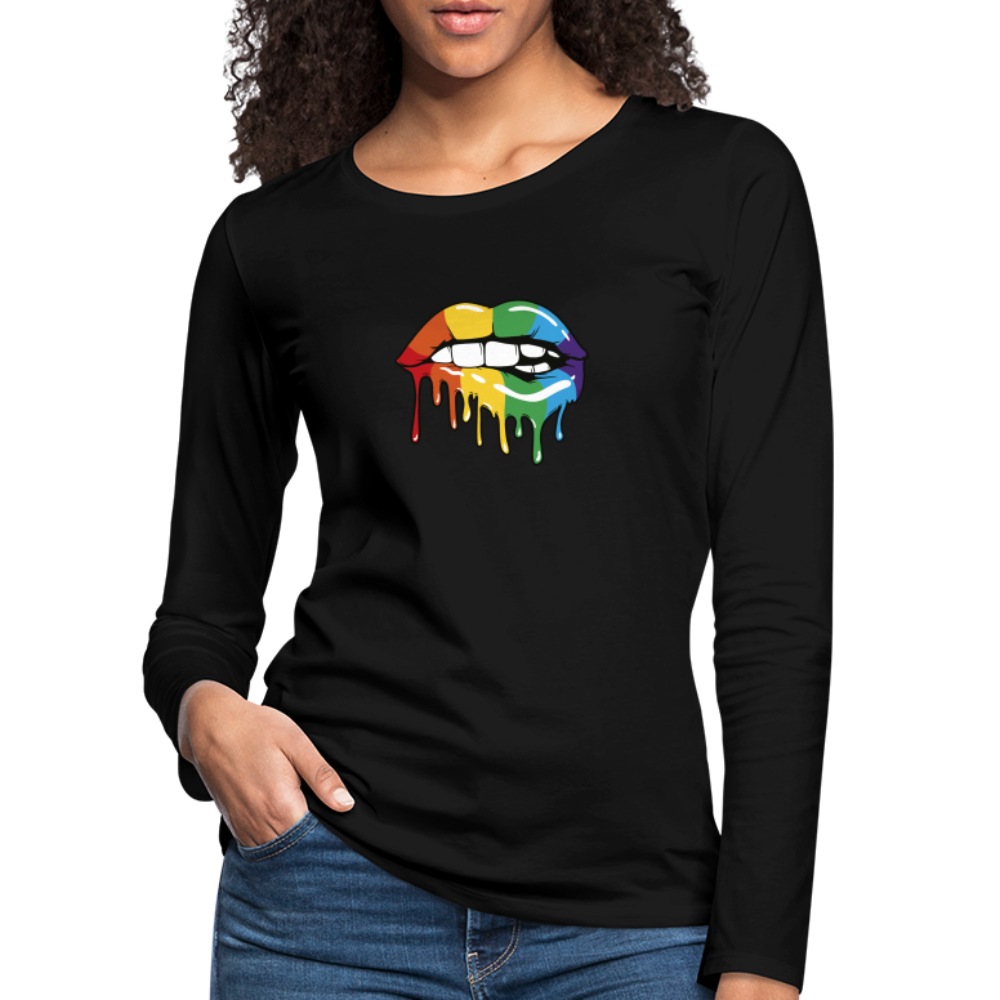 Regenbogen Lippen "Frauen" Langarmshirt - Schwarz