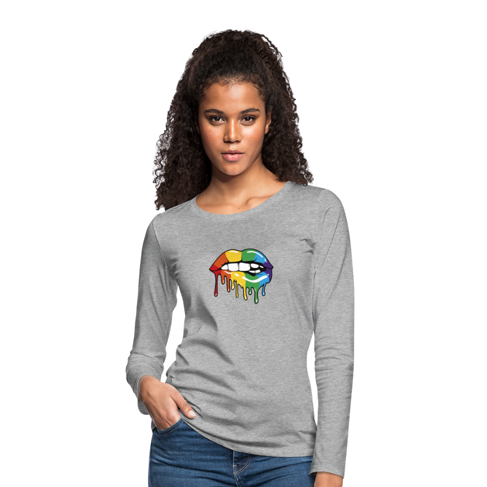 Regenbogen Lippen "Frauen" Langarmshirt - Grau meliert