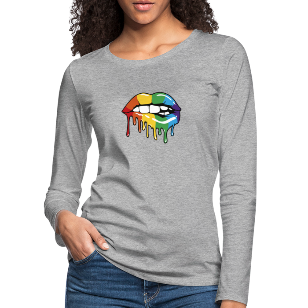 Regenbogen Lippen "Frauen" Langarmshirt - Grau meliert