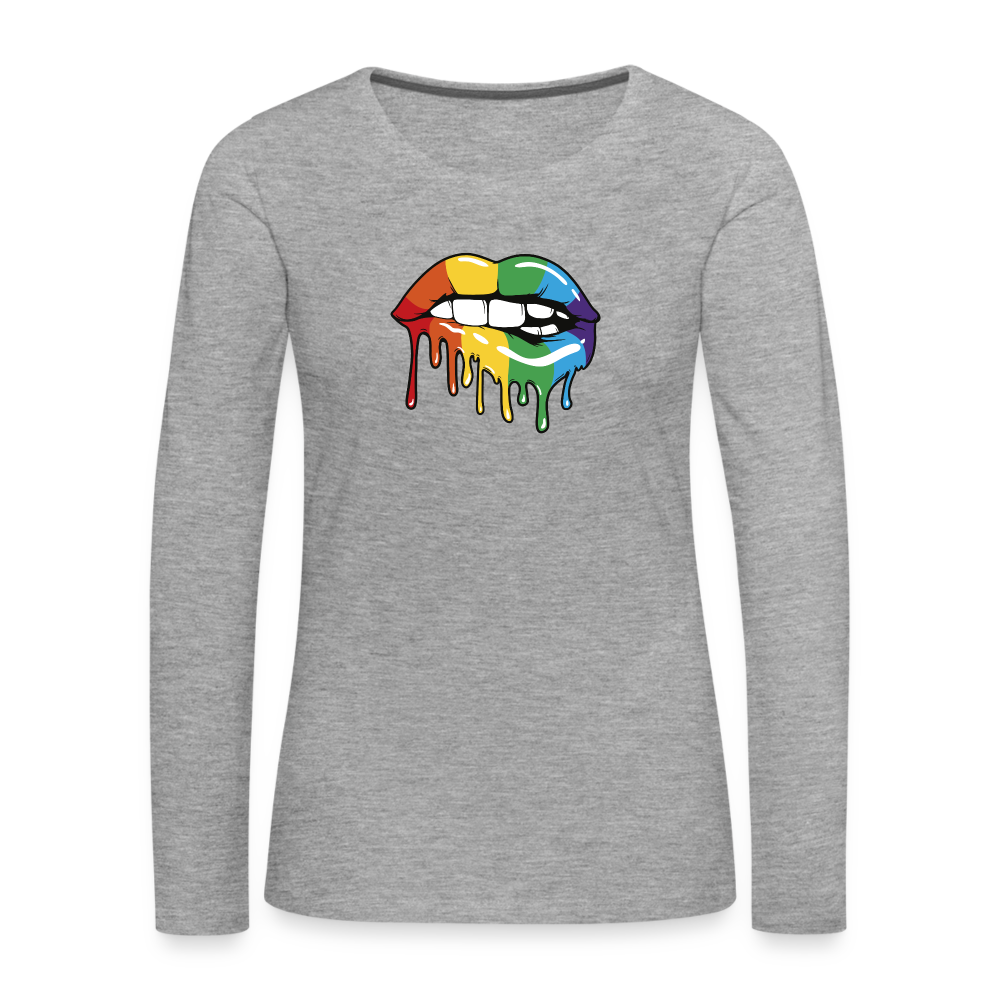 Regenbogen Lippen "Frauen" Langarmshirt - Grau meliert