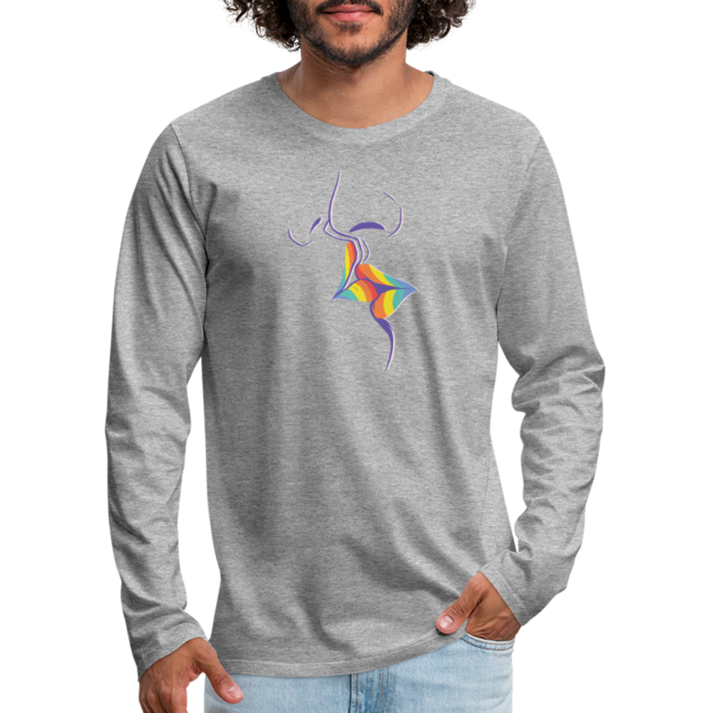 Regenbogenkuss "Männer" Langarmshirt - Grau meliert