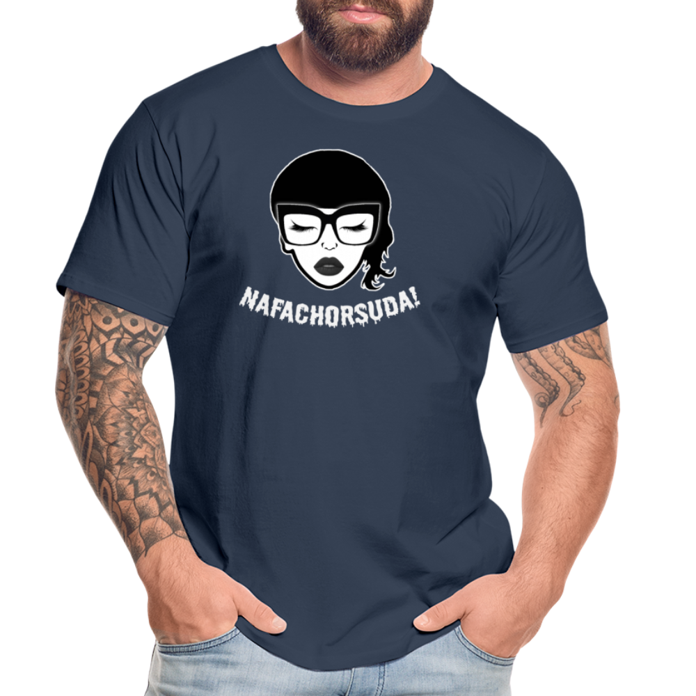 Nafachorsuda! Weiße Schrift "Männer" T-Shirt - Navy