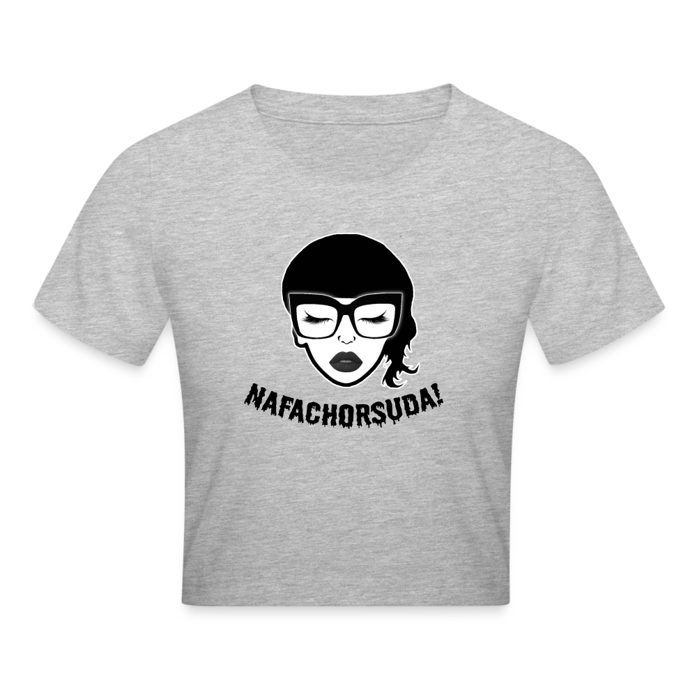 Nafachorsuda! Schwarze Schrift Cropped T-Shirt - Grau meliert