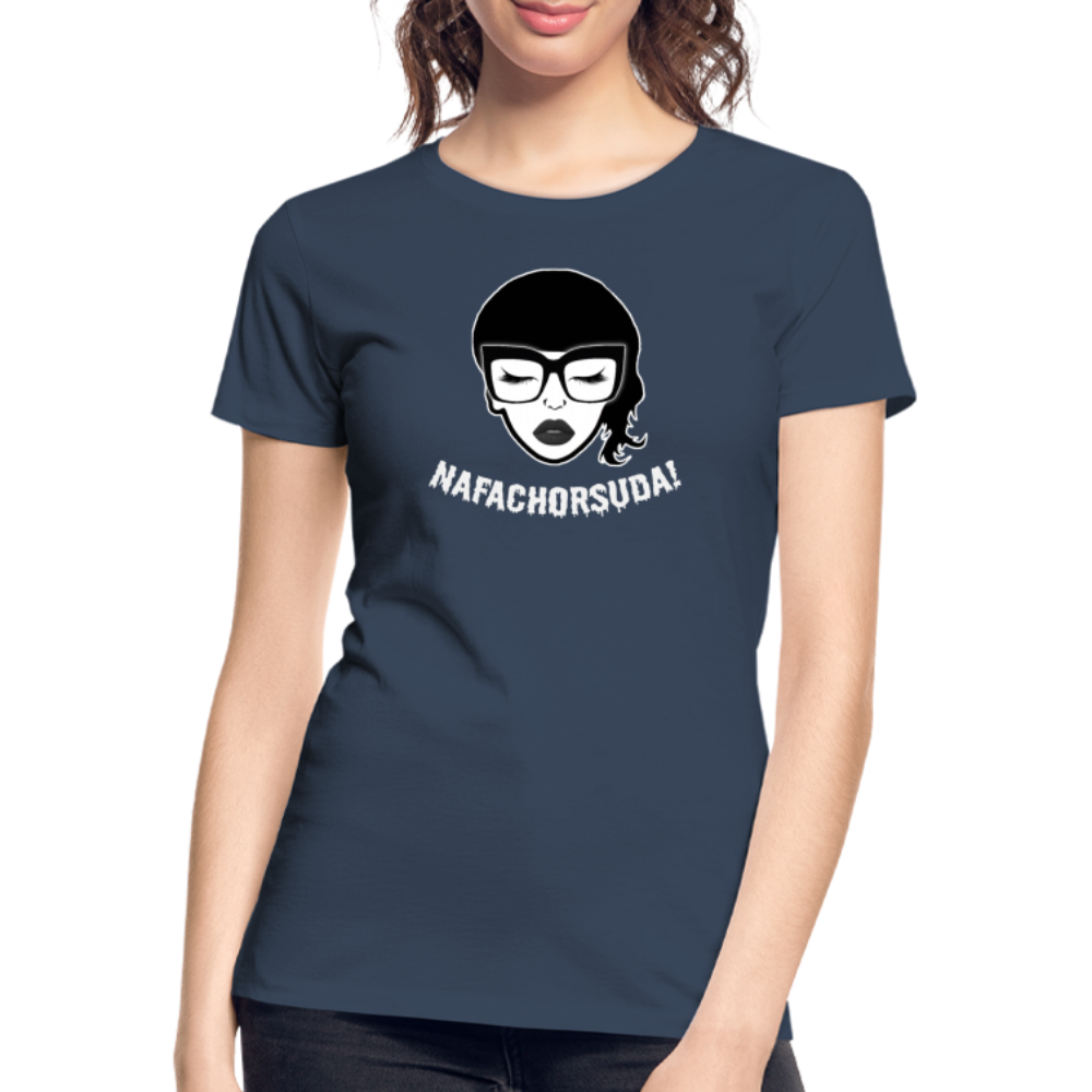 Nafachorsuda! Weiße Schrift "Frauen" T-Shirt - Navy